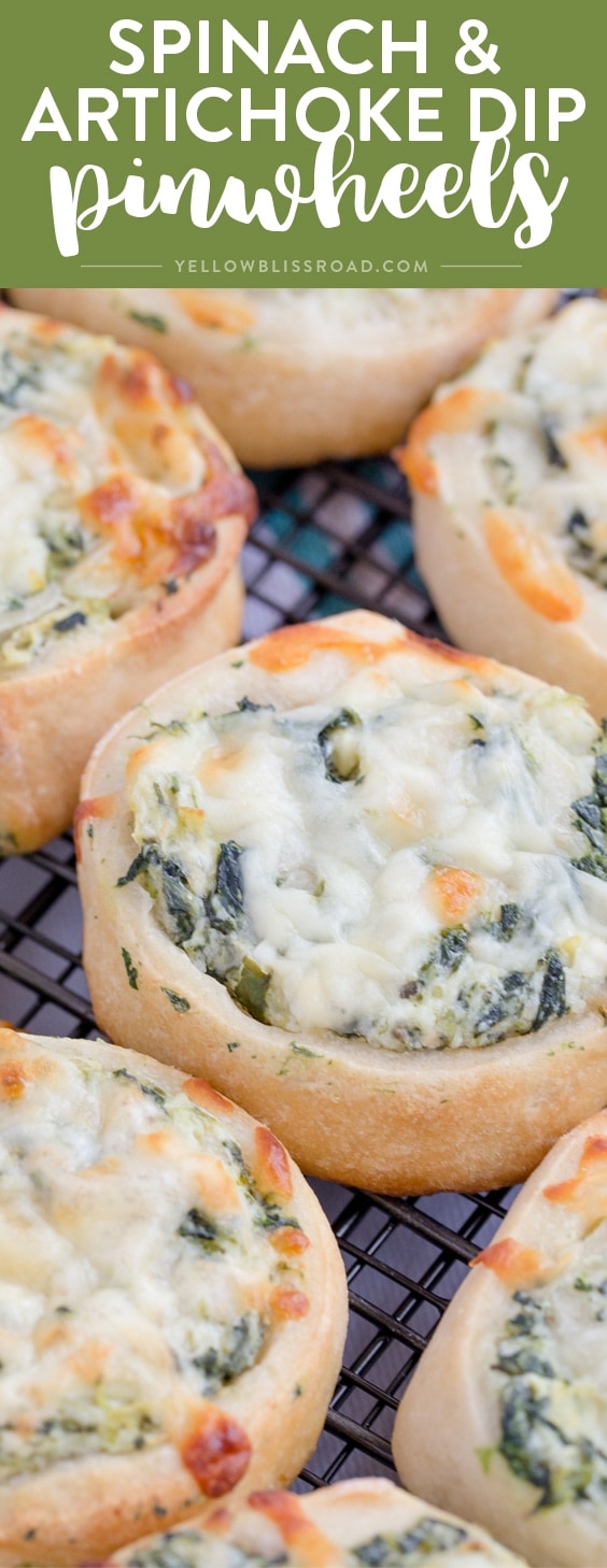 Creamy delicious Spinach Artichoke Dip Pinwheels are an easy finger food that makes the perfect appetizer for any party.