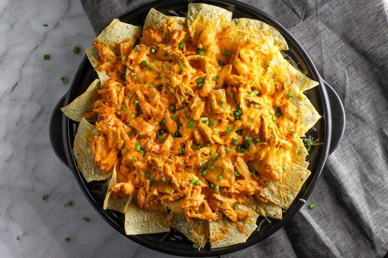 Buffalo Chicken Nachos - Your hungry game day crowd will love this easy appetizer!