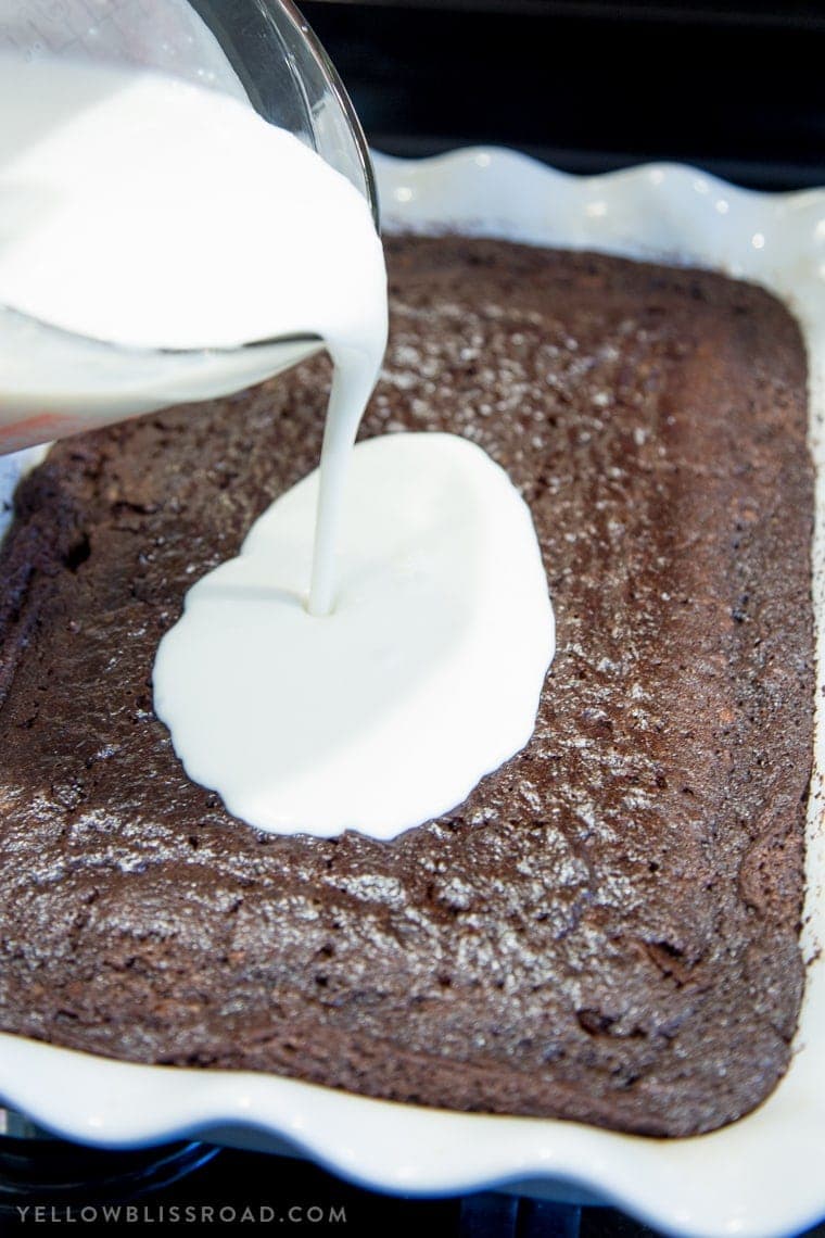 Chocolate Coconut Cream Poke Cake - Rich chocolate cake, coconut cream filling and fluffy, creamy frosting. A rich and decadent dessert!