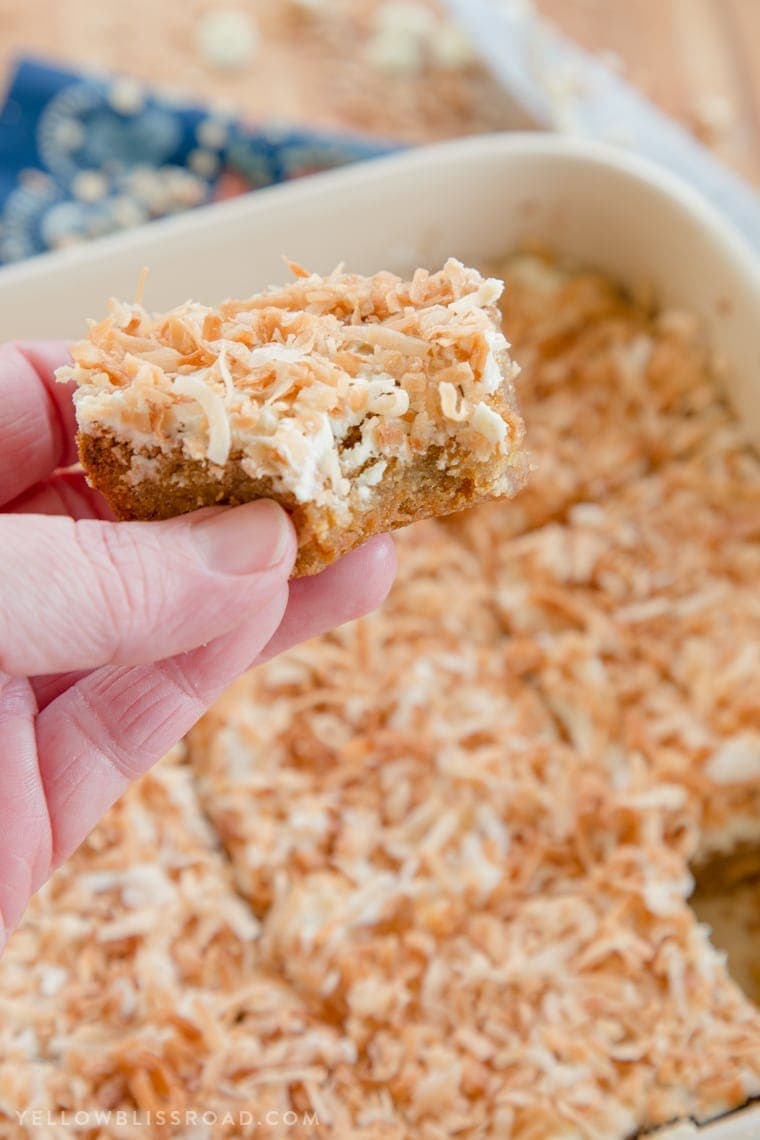 White Chocolate and Toasted Coconut Blondies are a delicious dessert!