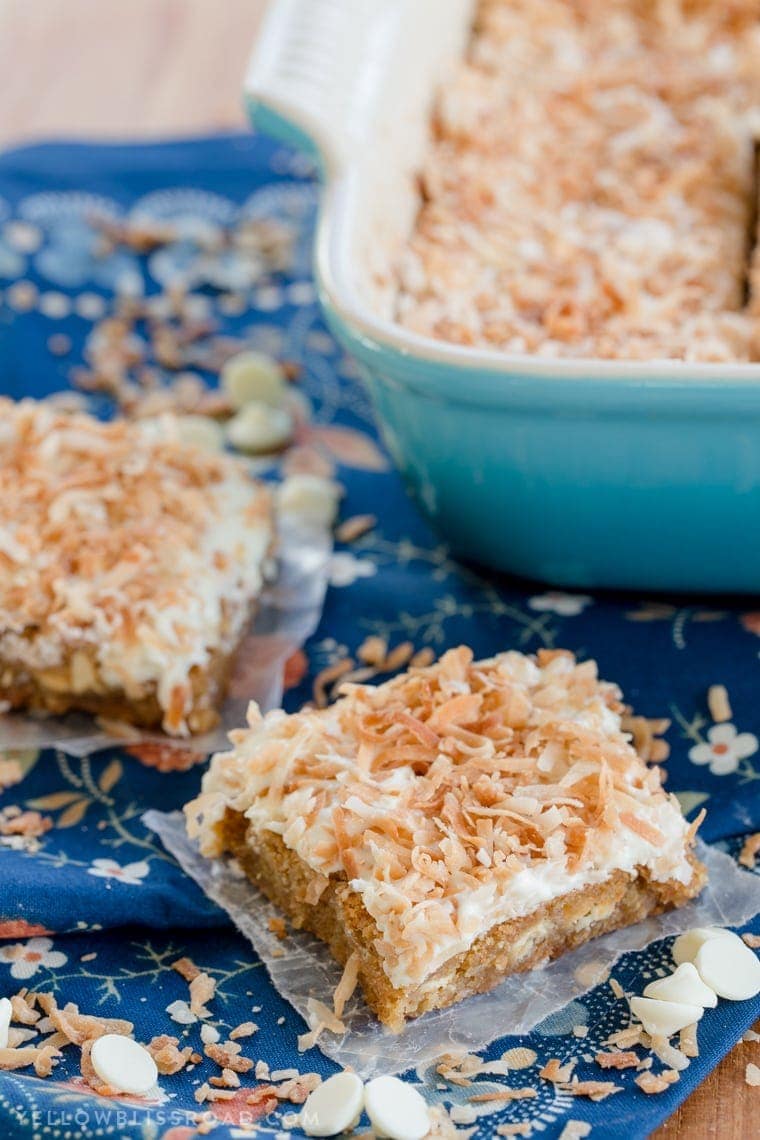 White Chocolate and Toasted Coconut Blondies are a delicious dessert!