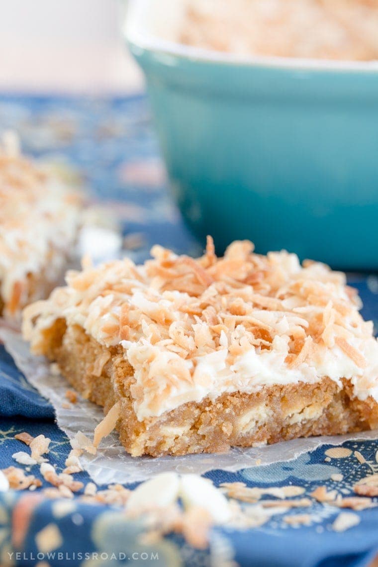 White Chocolate and Toasted Coconut Blondies are a delicious dessert!