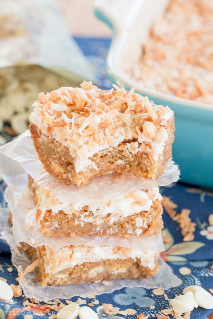 White Chocolate and Toasted Coconut Blondies are a delicious dessert!