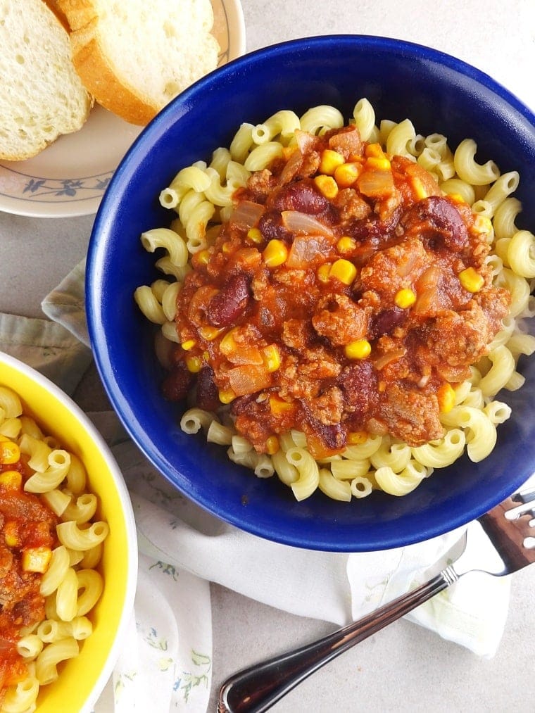 Easy Goulash with Corn & Kidney Beans - An easy pasta dinner recipe for your weekly menu.