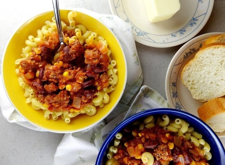 Easy Goulash with Corn & Kidney Beans - An easy pasta dinner recipe for your weekly menu.