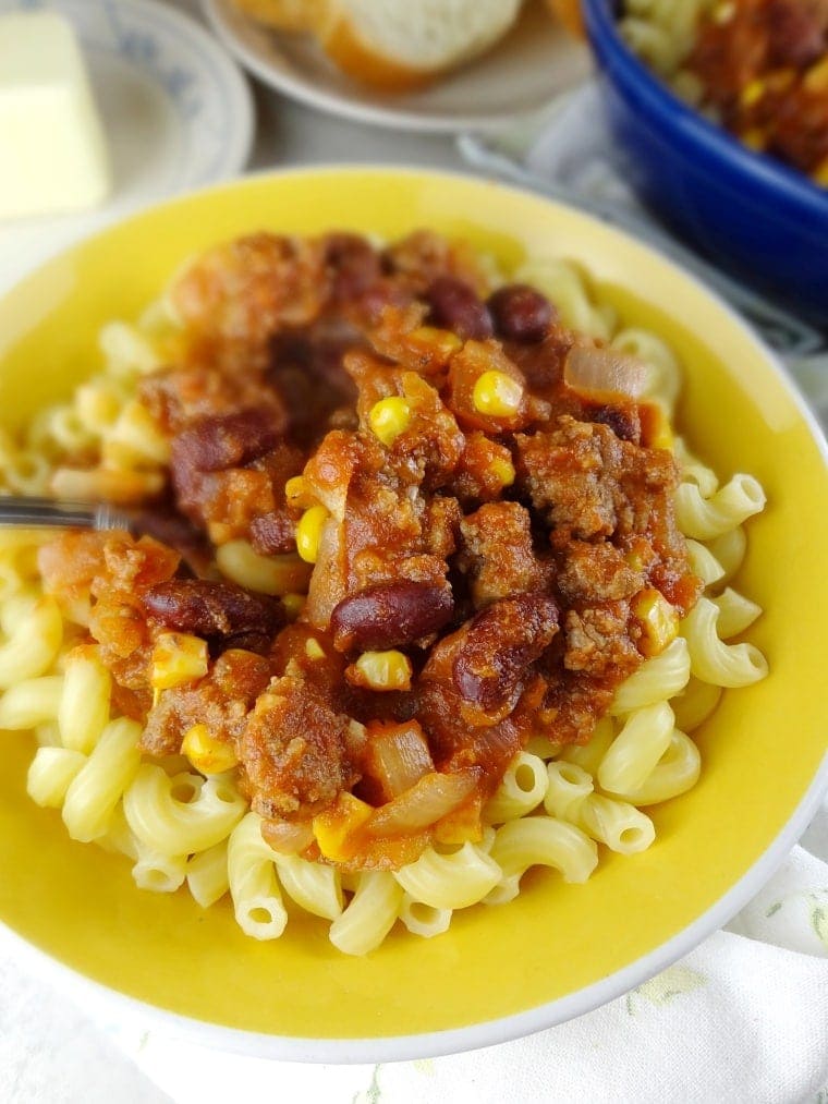Easy Goulash with Corn & Kidney Beans - An easy pasta dinner recipe for your weekly menu.