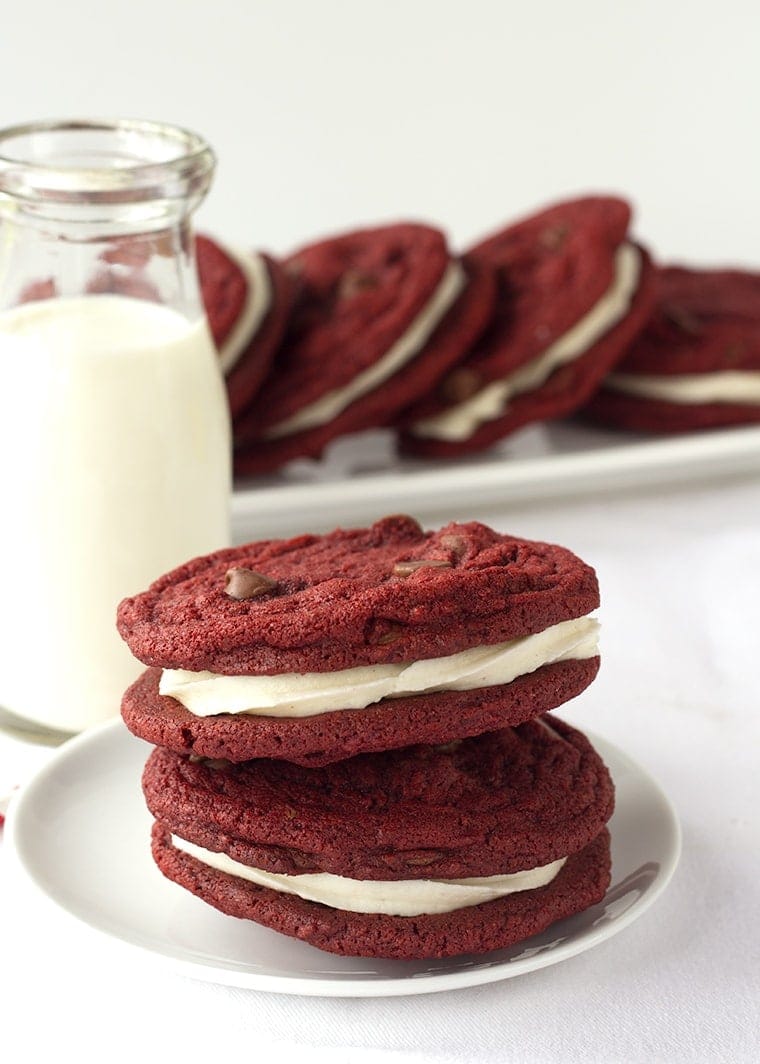 Red Velvet Sandwich Cookies - a yummy Valentine's Day Treat!