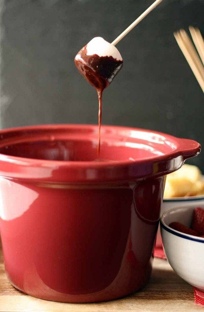 A close up of chocolate fondue