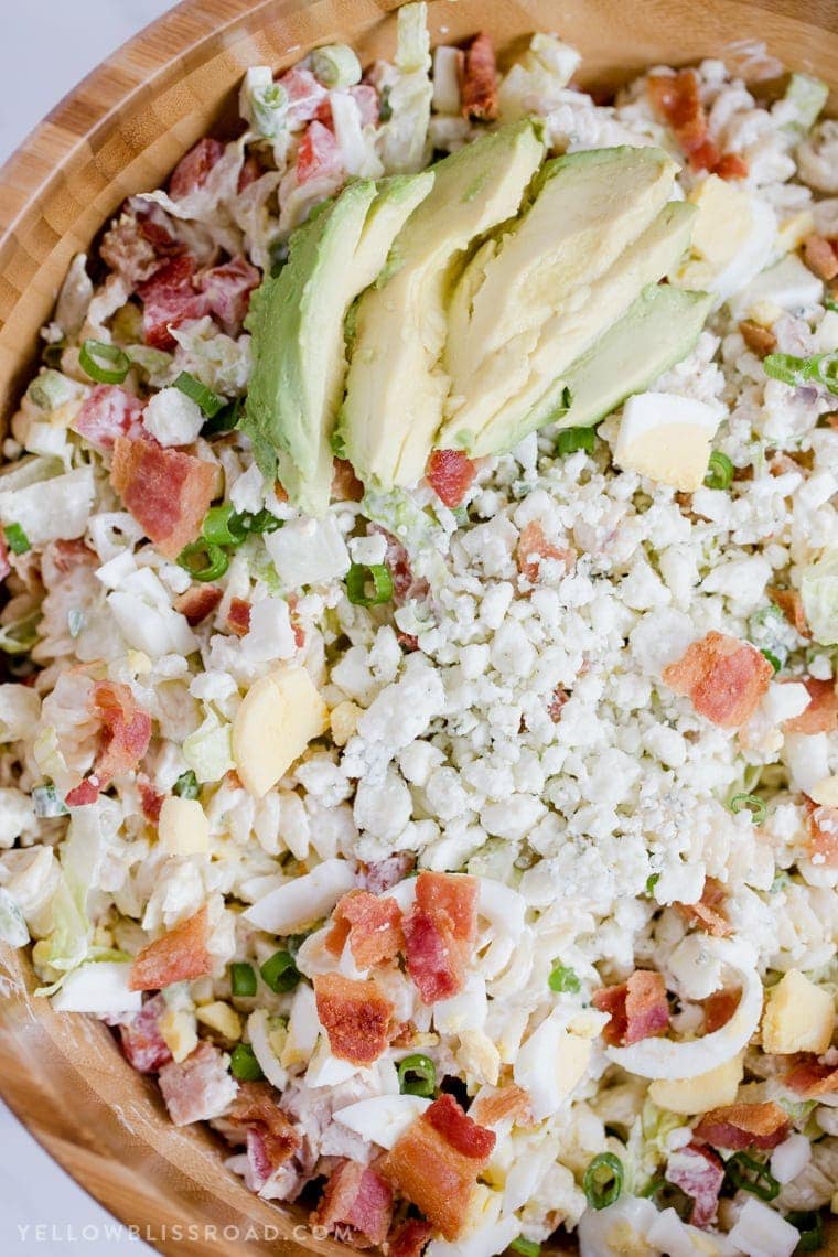 Creamy Chicken Cobb Pasta Salad has all the flavors of the classic Cobb Salad and is a perfect side dish for spring and summer picnics..