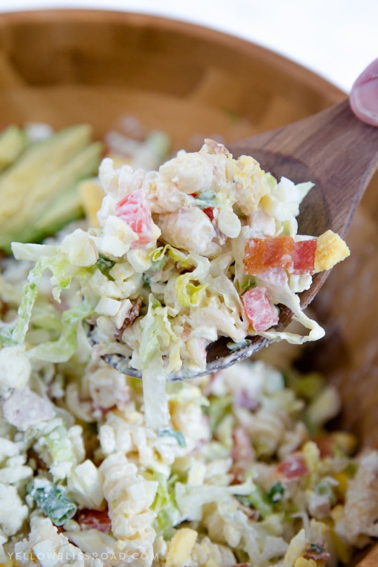 Creamy Chicken Cobb Pasta Salad has all the flavors of the classic Cobb Salad and is a perfect side dish for spring and summer picnics..