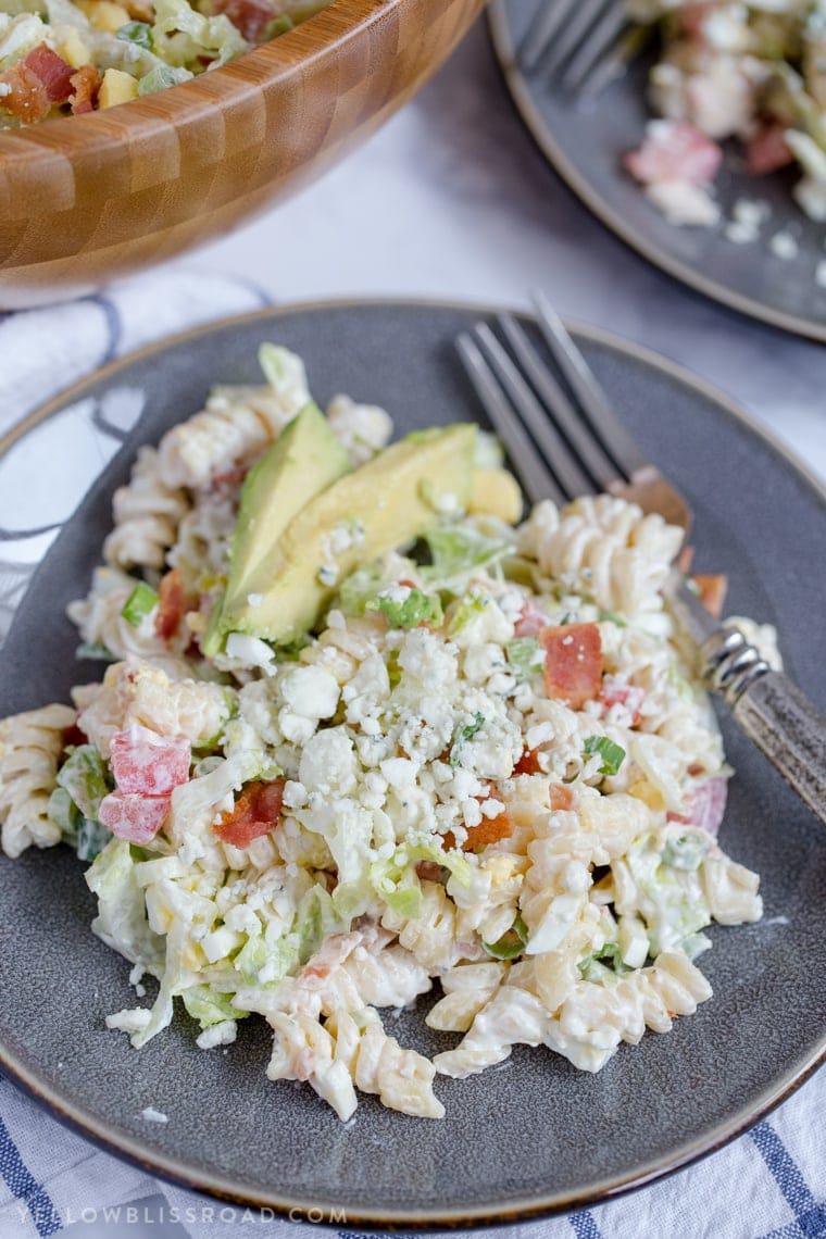 Creamy Chicken Cobb Pasta Salad has all the flavors of the classic Cobb Salad and is a perfect side dish for spring and summer picnics..