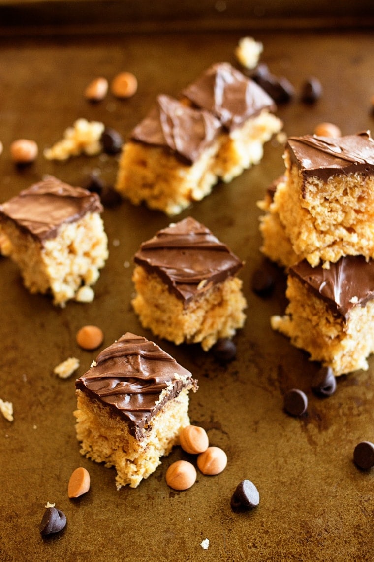 Peanut Butter Crispy Bars with Chocolate and Butterschotch