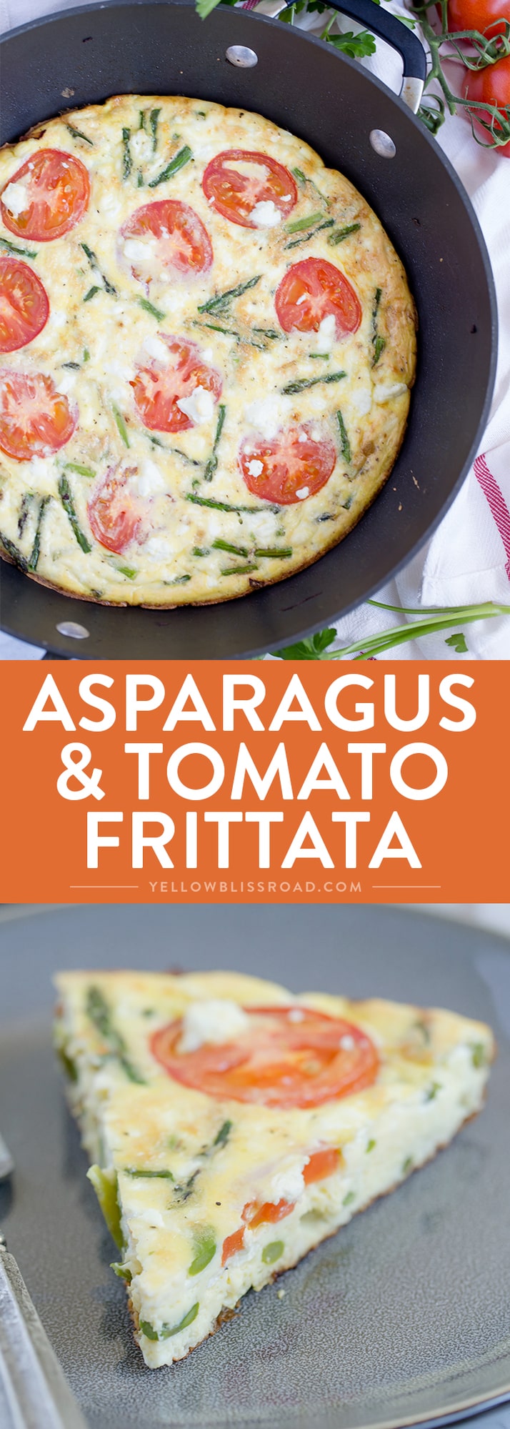 This Asparagus, Tomato and Goat Cheese Frittata is perfect for spring brunch, breakfast, lunch or even dinner!