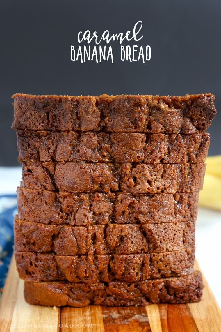 This Caramel Banana Bread is full of tasty bananas and delicious sweet caramel. Finished with a drizzle of caramel, it's a decadent quick bread that makes a delicious dessert or snack.