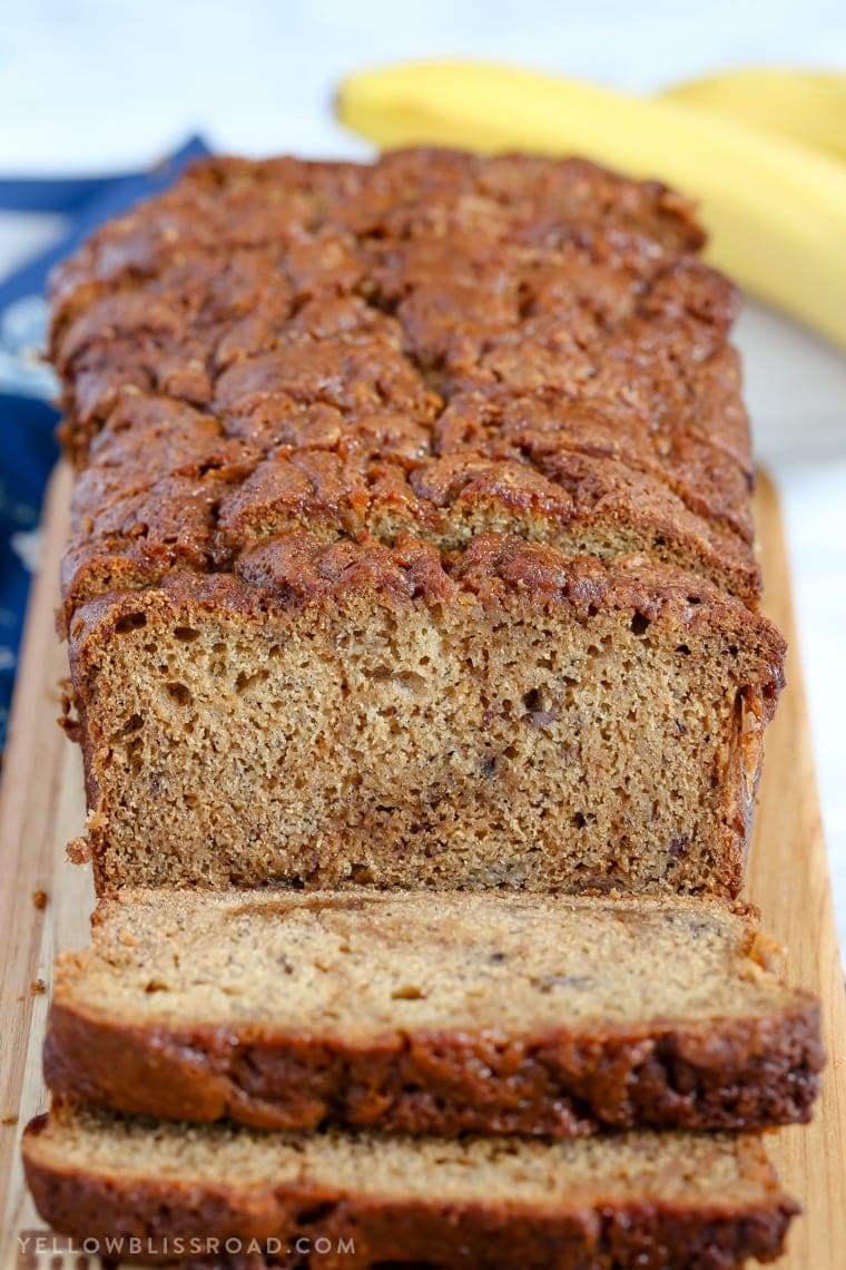 A close up of banana bread