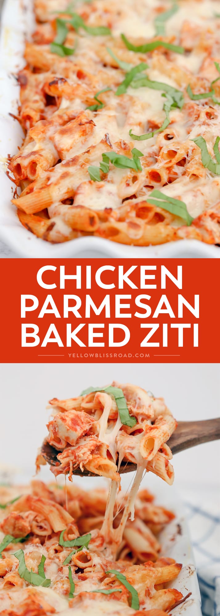 This Chicken Parmesan Baked Ziti is a quick and easy meal to whip up on a busy weeknight, and still classy enough for Sunday dinner.