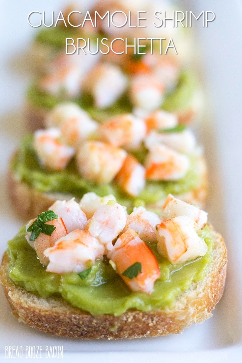 Guacamole Shrimp Bruschetta is an easy, 10-minute appetizer that's full of flavor and perfect for parties and Cinco de Mayo!