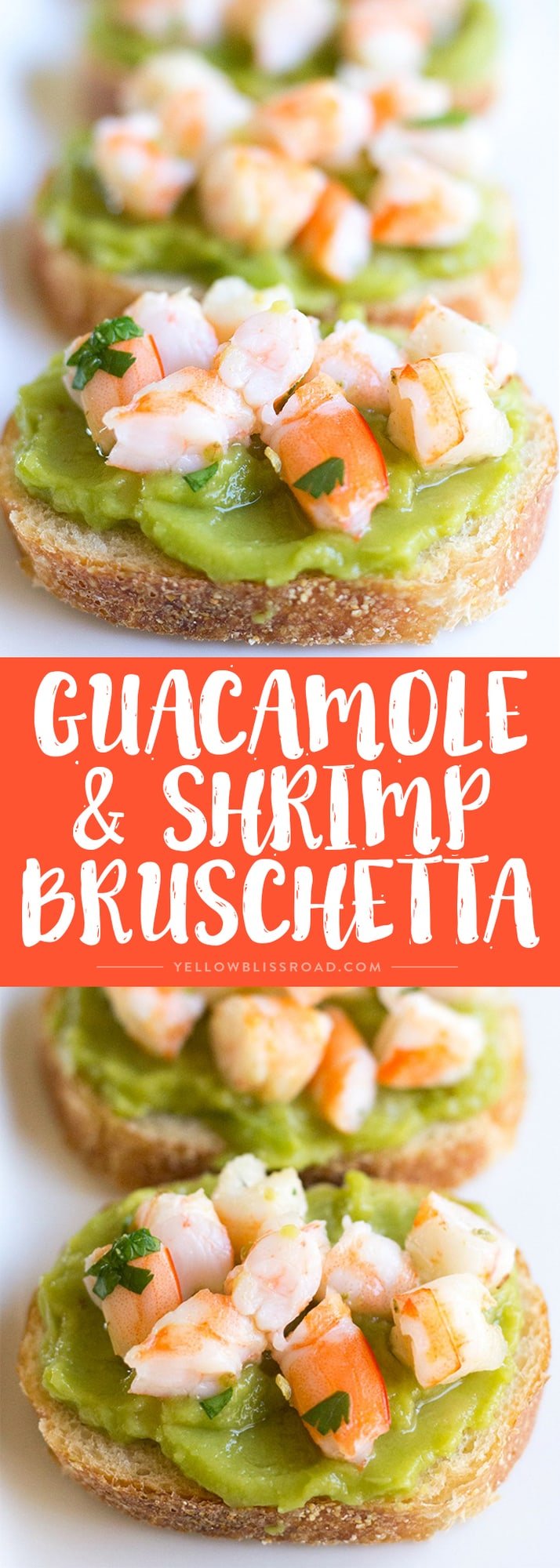 Guacamole Shrimp Bruschetta is an easy, 10-minute appetizer that's full of flavor and perfect for parties and Cinco de Mayo!