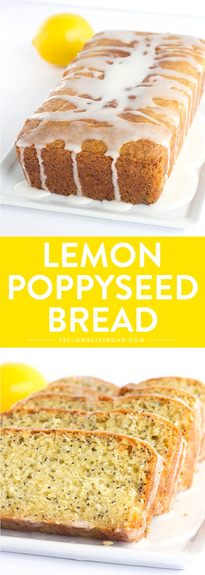 Lemon Poppy Seed Bread topped with a Lemon Glaze - A sweet quick bread that's perfect for brunch
