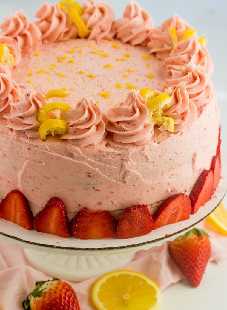 Lemon Poppyseed Cake with Strawberry Buttercream