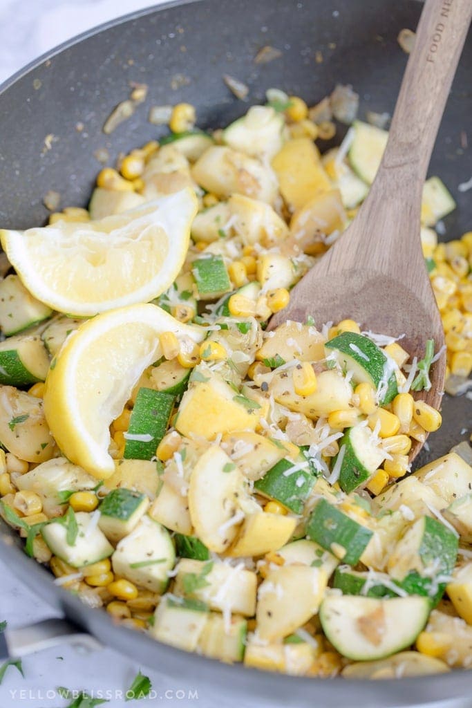 Parmesan Zucchini and Corn - a quick and easy vegetable side dish that is perfect for busy weeknights.