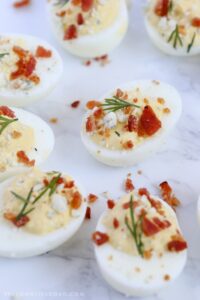 Ranch, Bacon and Blue Cheese Deviled Eggs