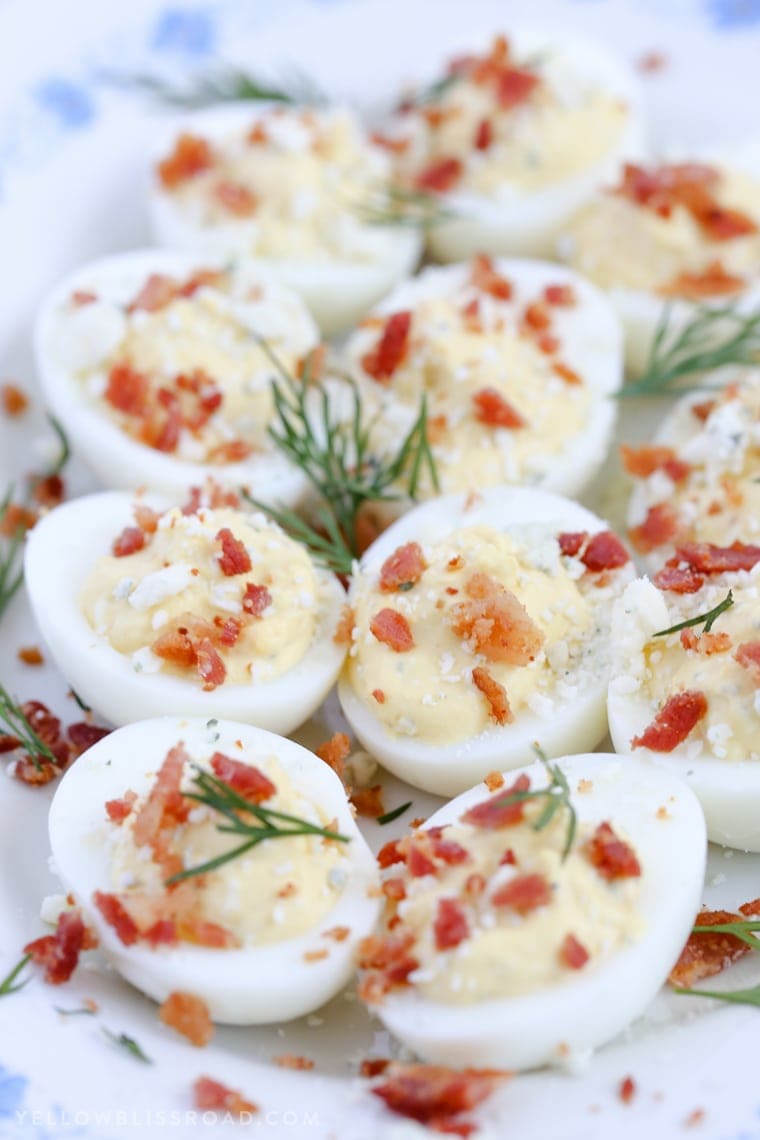 These Ranch, Blue Cheese & Bacon Deviled Eggs are creamy and tangy and the perfect enhancement to your Easter table.
