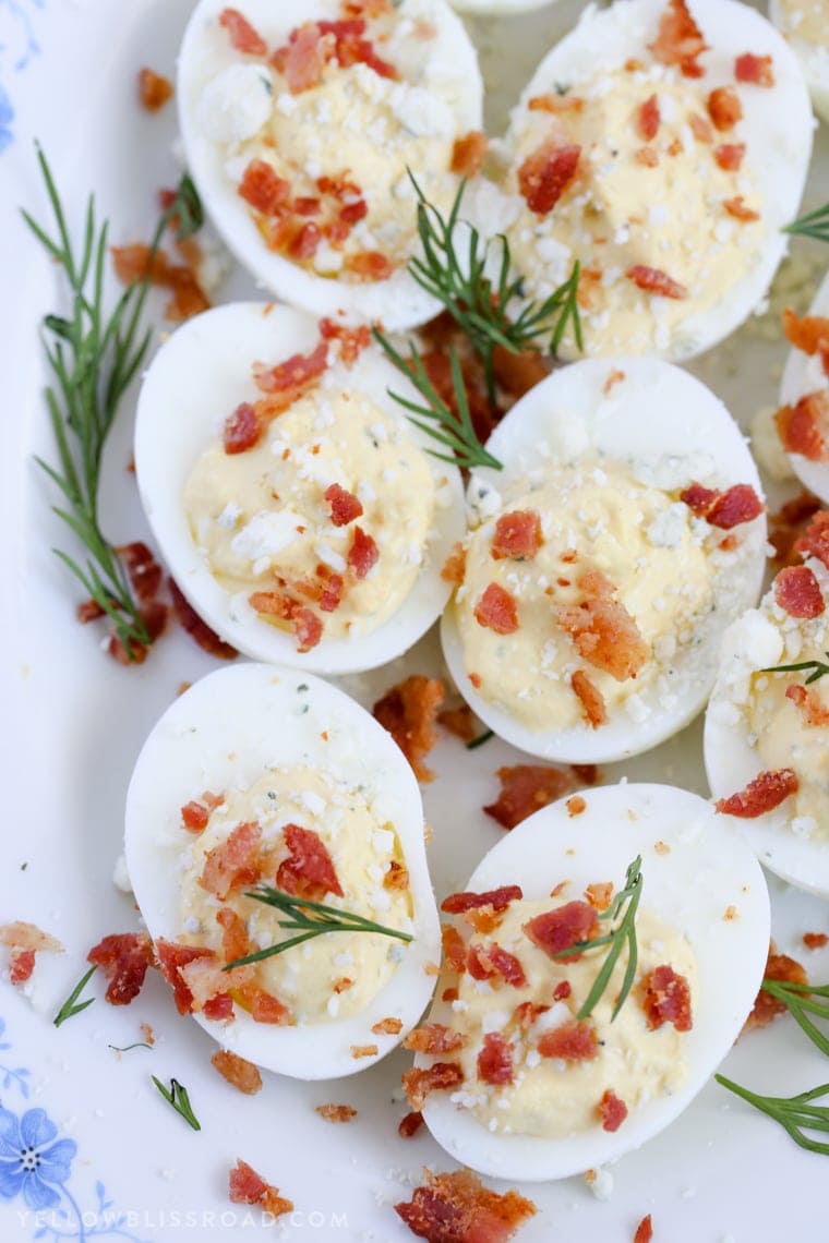 These Ranch, Blue Cheese & Bacon Deviled Eggs are creamy and tangy and the perfect enhancement to your Easter table.