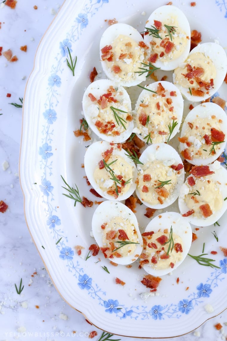 These Ranch, Blue Cheese & Bacon Deviled Eggs are creamy and tangy and the perfect enhancement to your Easter table.