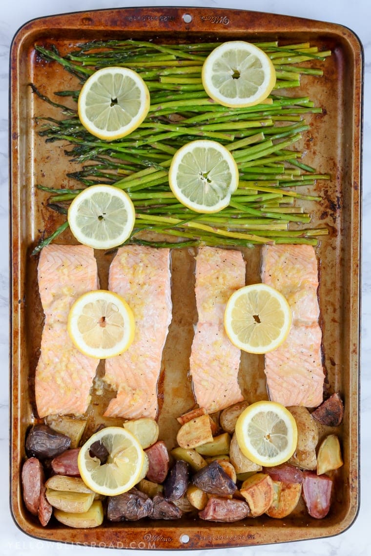 This Salmon, Asparagus & Potatoes Sheet Pan Dinner is a delicious one pan meal that saves valuable time in the kitchen - it's a delicious, easy weeknight meal!