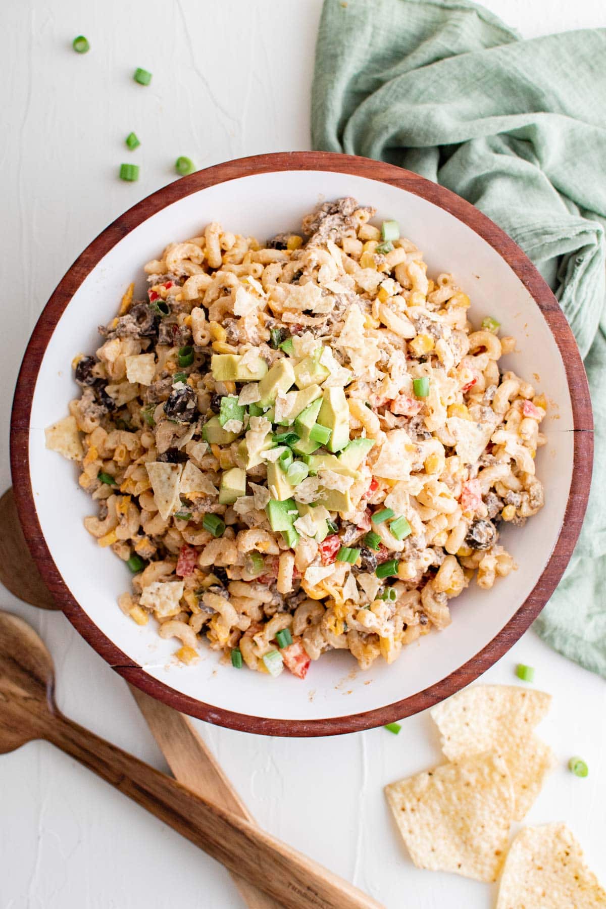 Big bowl of taco pasta salad.