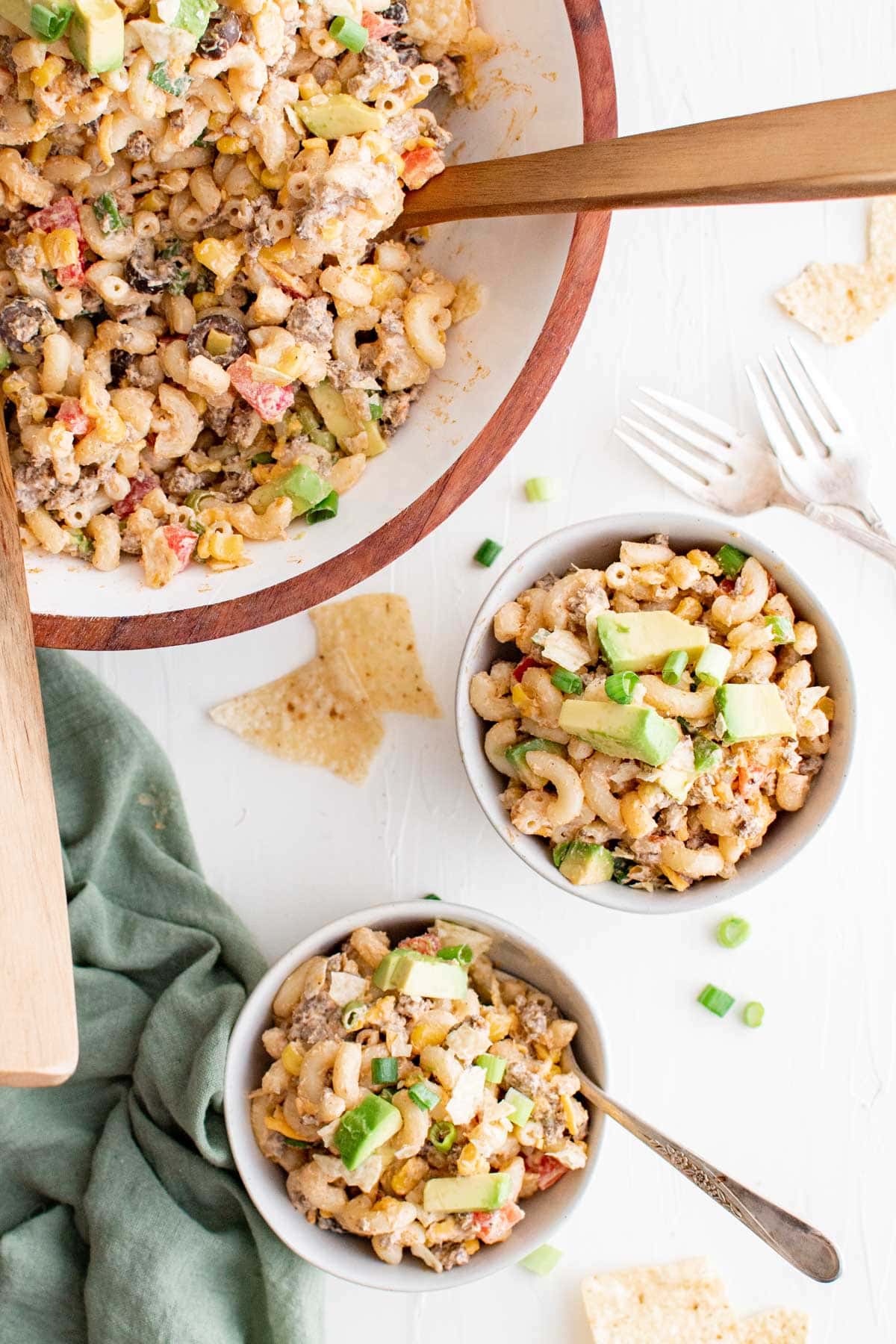 Taco pasta salad on plates.