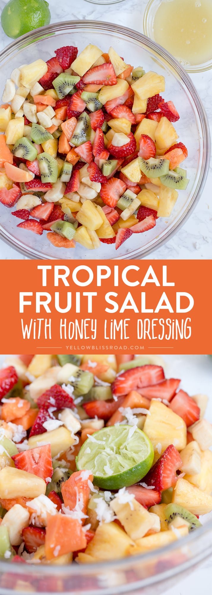 This Tropical Fruit Salad with Honey Lime Dressing is the light and refreshing and the perfect snack or side dish to any spring or summer meal