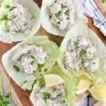 A close up of tuna Salad in lettuce wraps