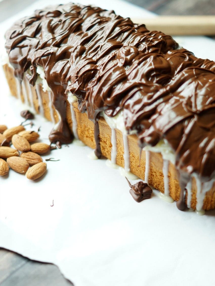This No Bake Almond Joy Pound Cake is a delicious, chocolate and coconut dessert that is so easy and can be made in minutes!