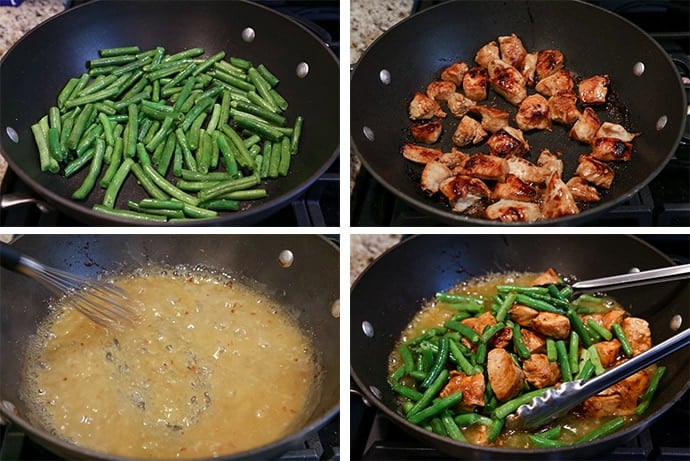 Collage showing how to make Lemon Chicken and Green Bean Stir Fry