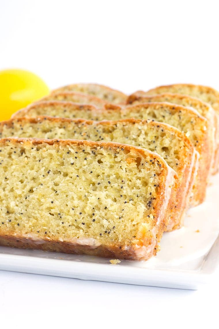 Lemon Poppy Seed Bread topped with a Lemon Glaze - A sweet quick bread that's perfect for brunch