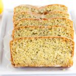 Lemon Poppy Seed Bread topped with a Lemon Glaze