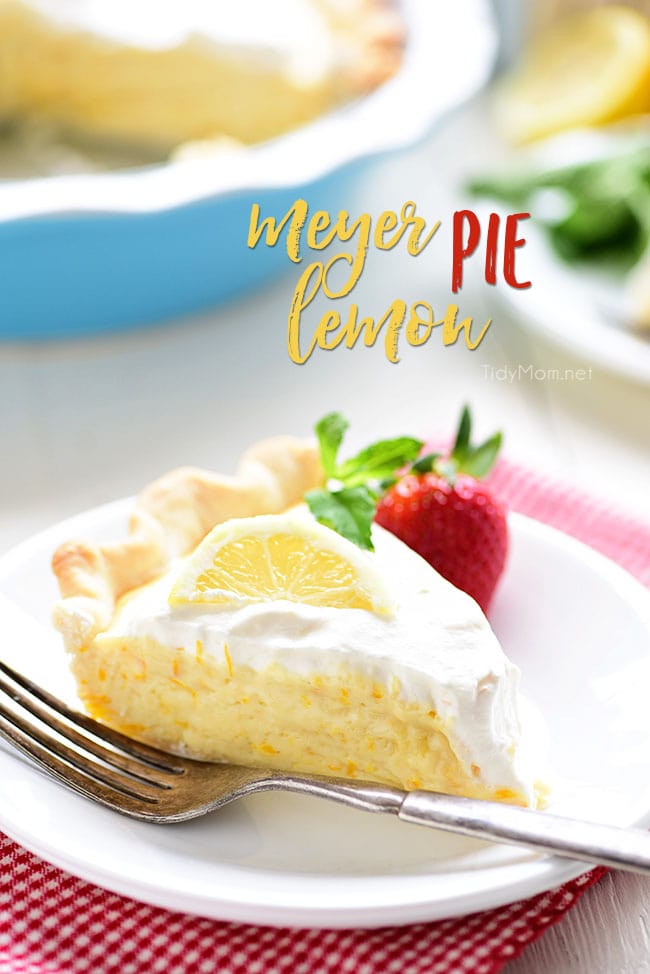 A slice of Meyer Lemon Pie on a plate