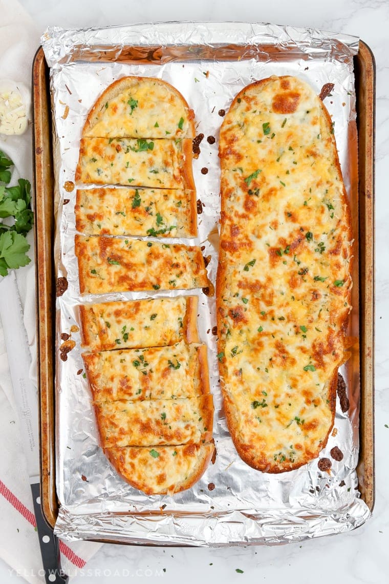 Close up of cheesy garlic bread