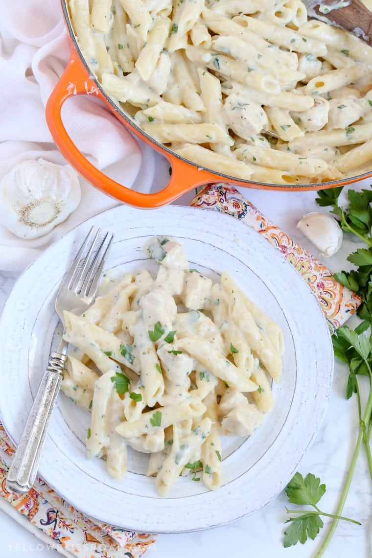 Tender pasta and chicken smothered in a creamy, garlicky sauce - This Creamy Garlic Penne Pasta with Chicken is a delicious and easy meal for any night of the week!