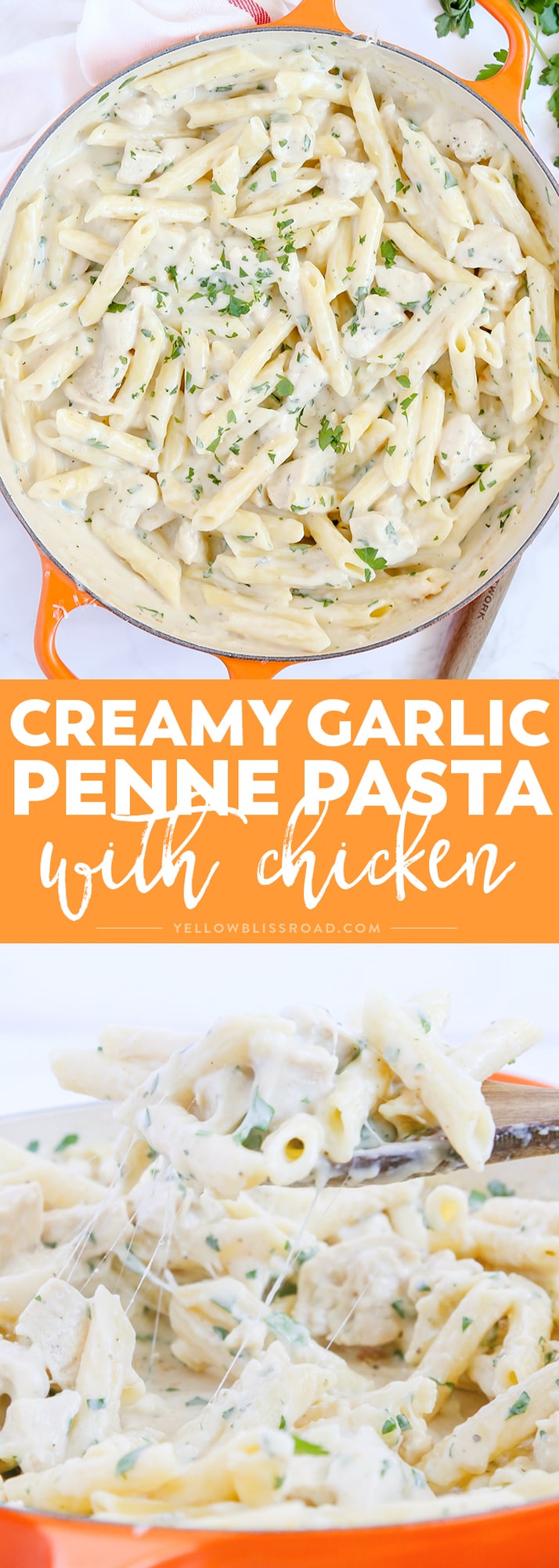 Creamy Garlic Chicken Penne Pasta | YellowBlissRoad.com
