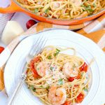 A plate of Garlic Shrimp Tomato Spaghetti