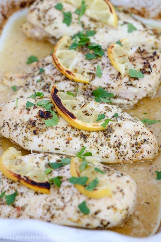A close up of baked chicken