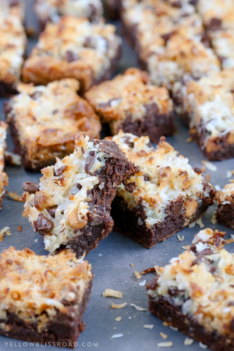 Magic Layer Brownie Bars have a rich brownie base, chocolate & butterscotch chips. coconut and sweetened condensed milk. Like the seven layer bars, only better!