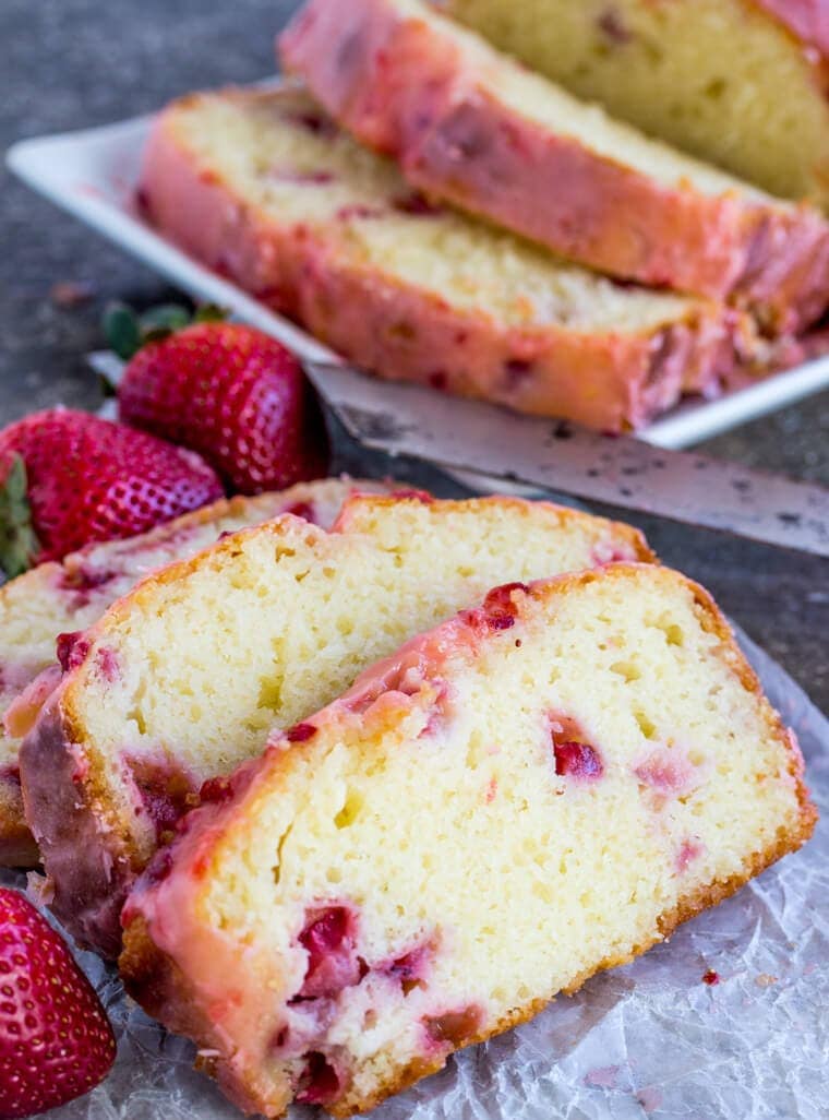 Strawberry Pound Cake is deliciously moist and flavorful; a one bowl treat topped with a sweet strawberry glaze.