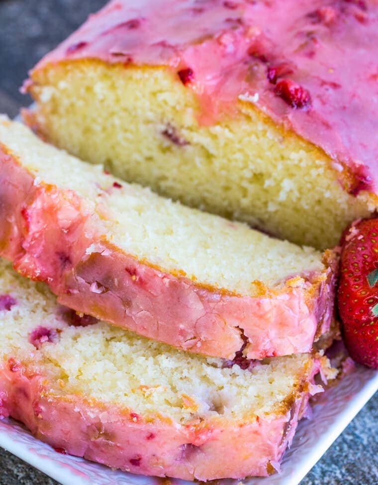 Strawberry Pound Cake is deliciously moist and flavorful; a one bowl treat topped with a sweet strawberry glaze.