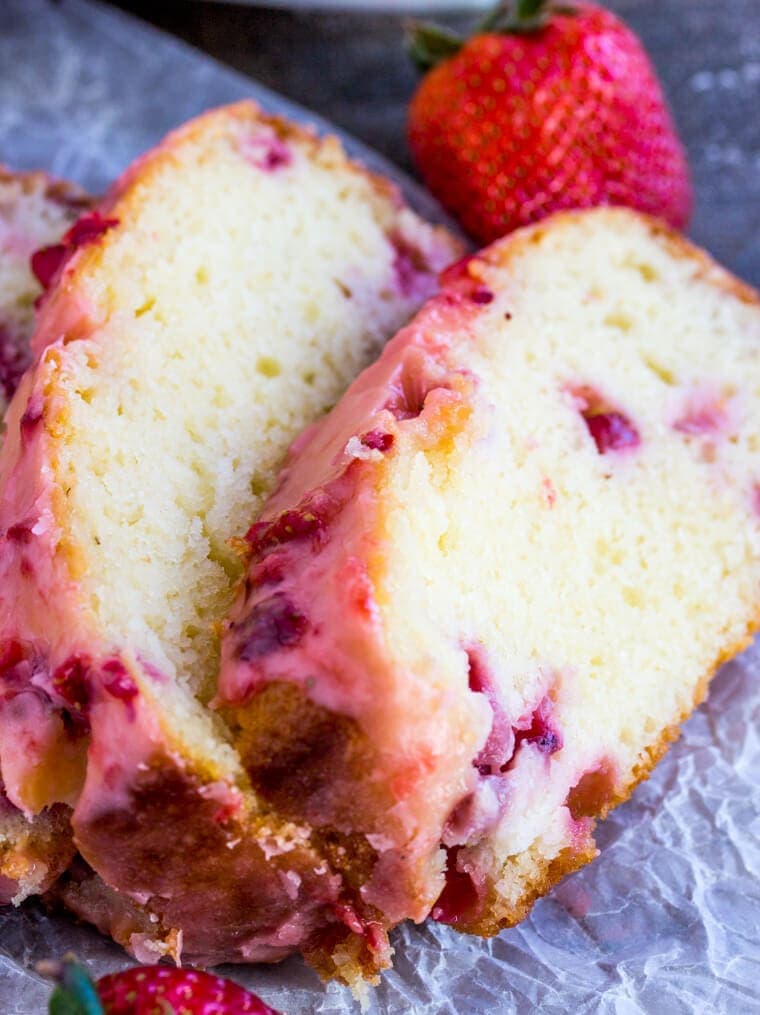 Strawberry Pound Cake is deliciously moist and flavorful; a one bowl treat topped with a sweet strawberry glaze.