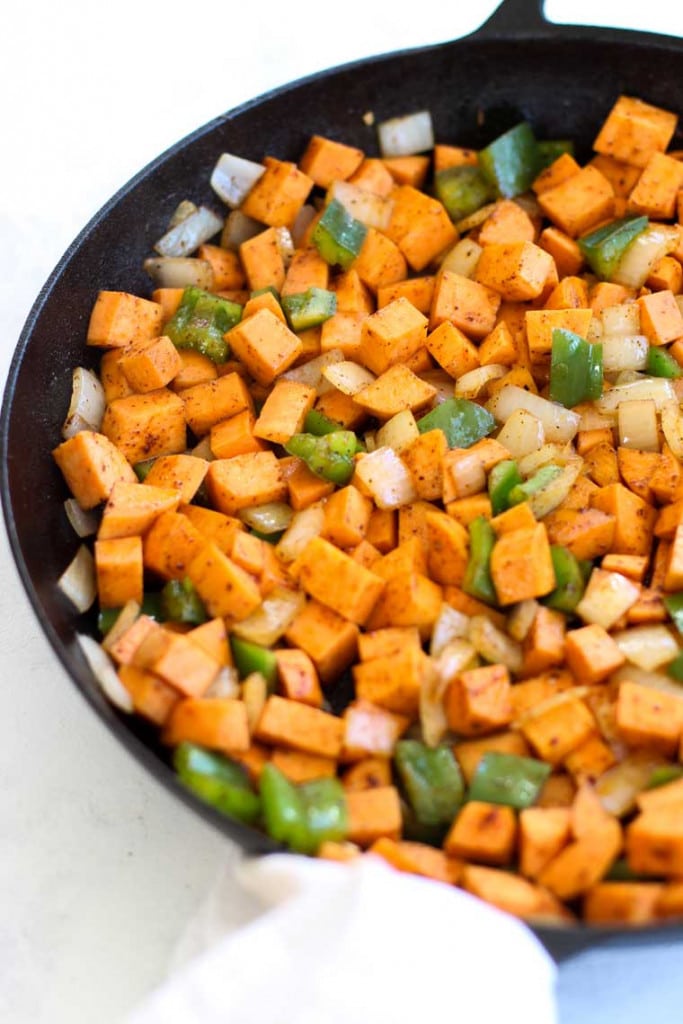 Sweet Potato and Bacon Hash with Peppers and Onions