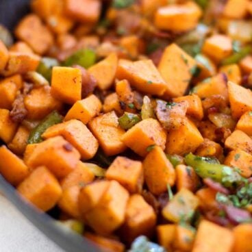 This Sweet Potato and Bacon Hash is an easy and savory brunch that the whole family will love!